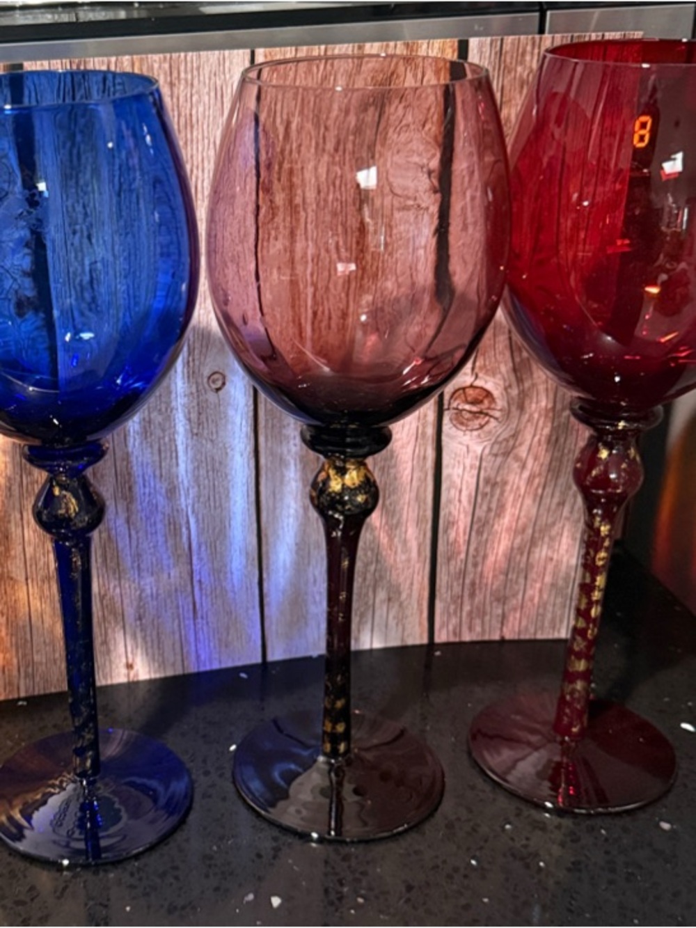 Bombay Handblown Colored Glass Goblets Set –  Blue, Rose, Red
